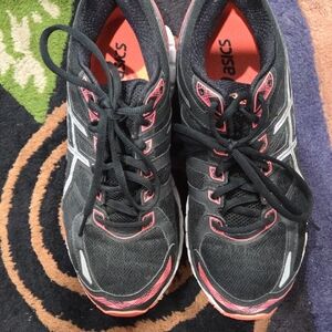 ASICS Women's Black and Coral Athletic Shoes
